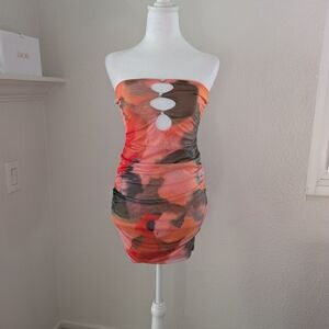 Vibrant Strapless Dress with Cutout Front Detailing